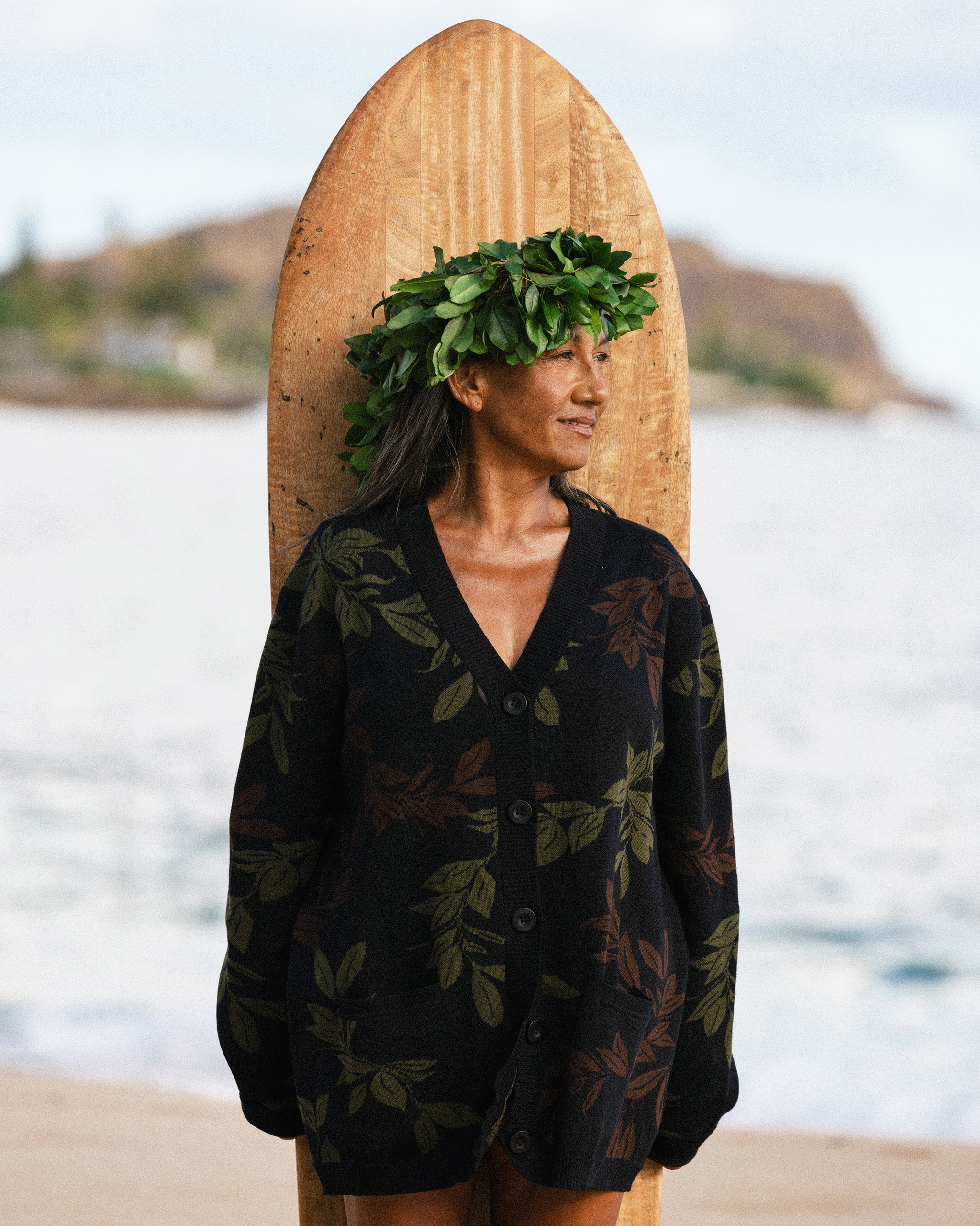 YLEVE ニットCOMOLI AURALEE YOKE ATON HERILL Koki'o 'Ula'ula Oversized Knit Cardigan Sweater | Aloha de Mele