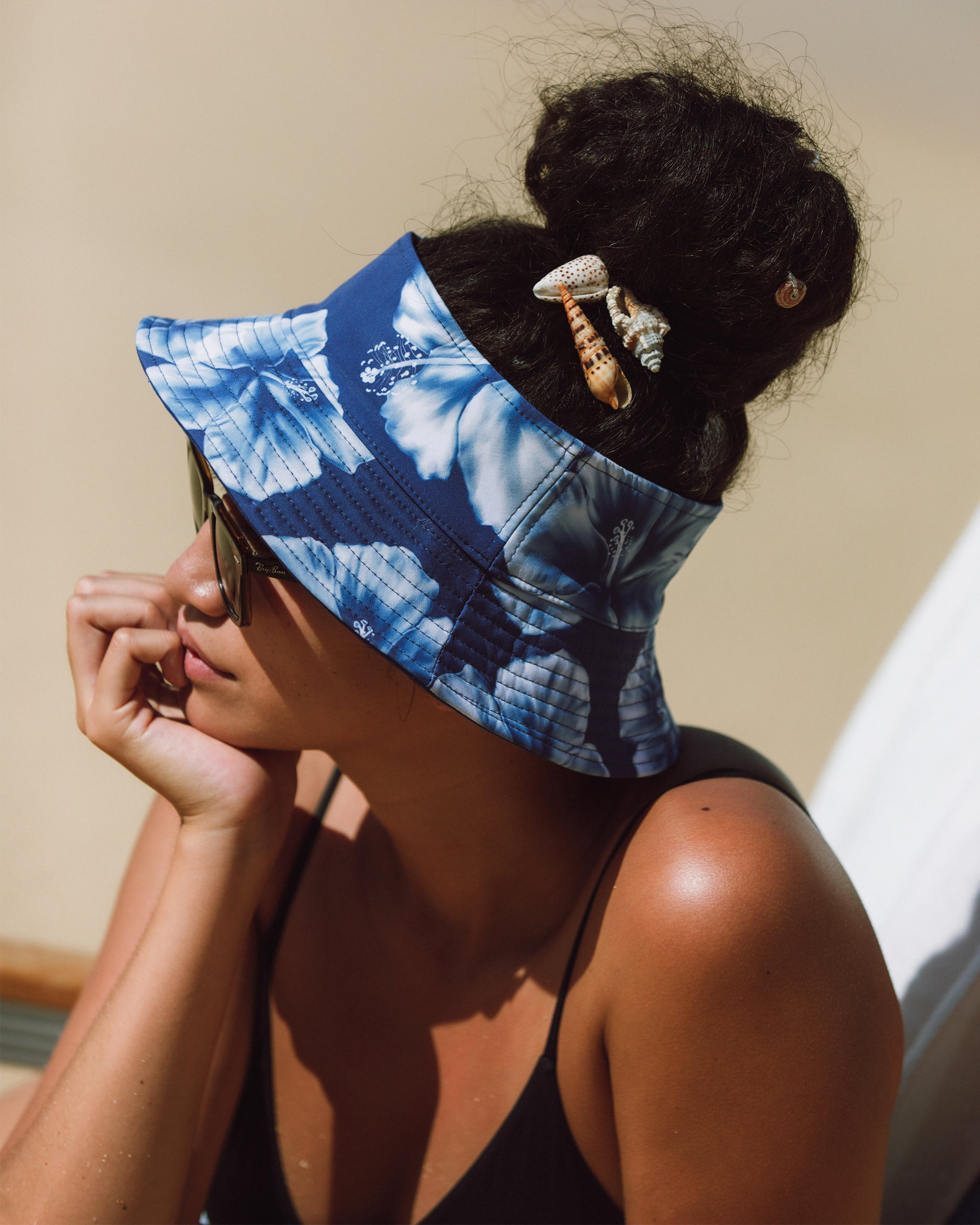 NEW MONTCE women\'s wave repeat bucket hat in blue Tropical Mums Bucket Hat | Navy | William Murray Golf main image 3